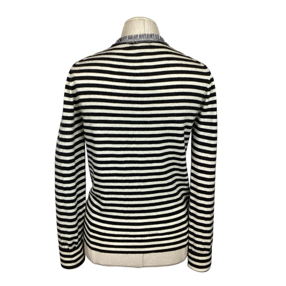 J Crew 100% Wool Button Cardigan Striped Long Sleeve Black White - Picture 4 of 13
